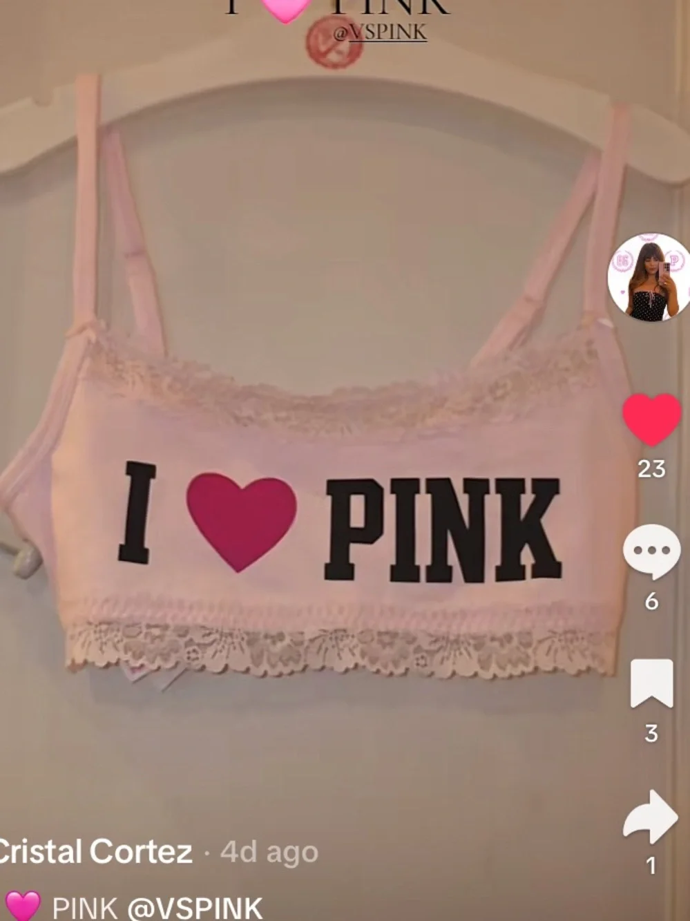 🩷VS Pink I ❤️ PINK cotton lace-trimmed bralette sz M NWT